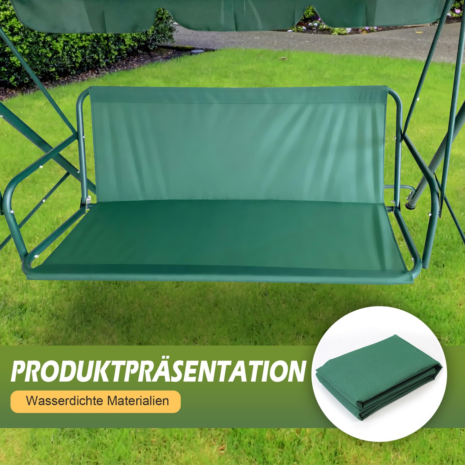 Copriseduta di ricambio per dondolo Hollywood, copriseduta impermeabile e resistente per altalena da giardino, copertura per esterni per sedia da giardino, 2 e 3 posti (verde, 148 x 50 x 50 cm