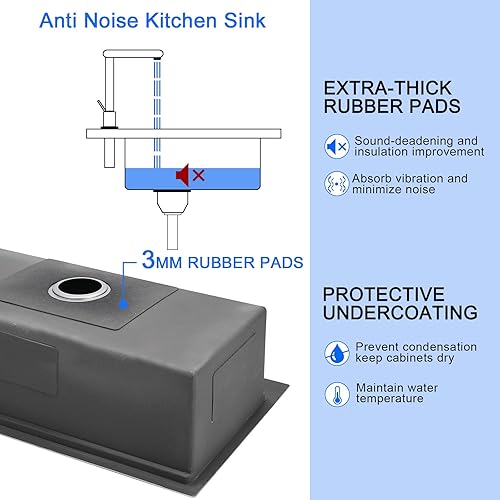 Miniatura 43 de MENATT Fregadero de cocina de 23 pulgadas, calibre 18 de acero inoxidable con orificio para grifo único, repisa de un solo tazón, fregadero