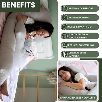 Bedding Home Grey 12ft Pregnancy Pillows For Sleeping | U Shaped Maternity Support Full Body Pillow | Cuddle Cushion Side Sleeper Long Pillow for Pregnant Women (12ft U Pillow, Grey)