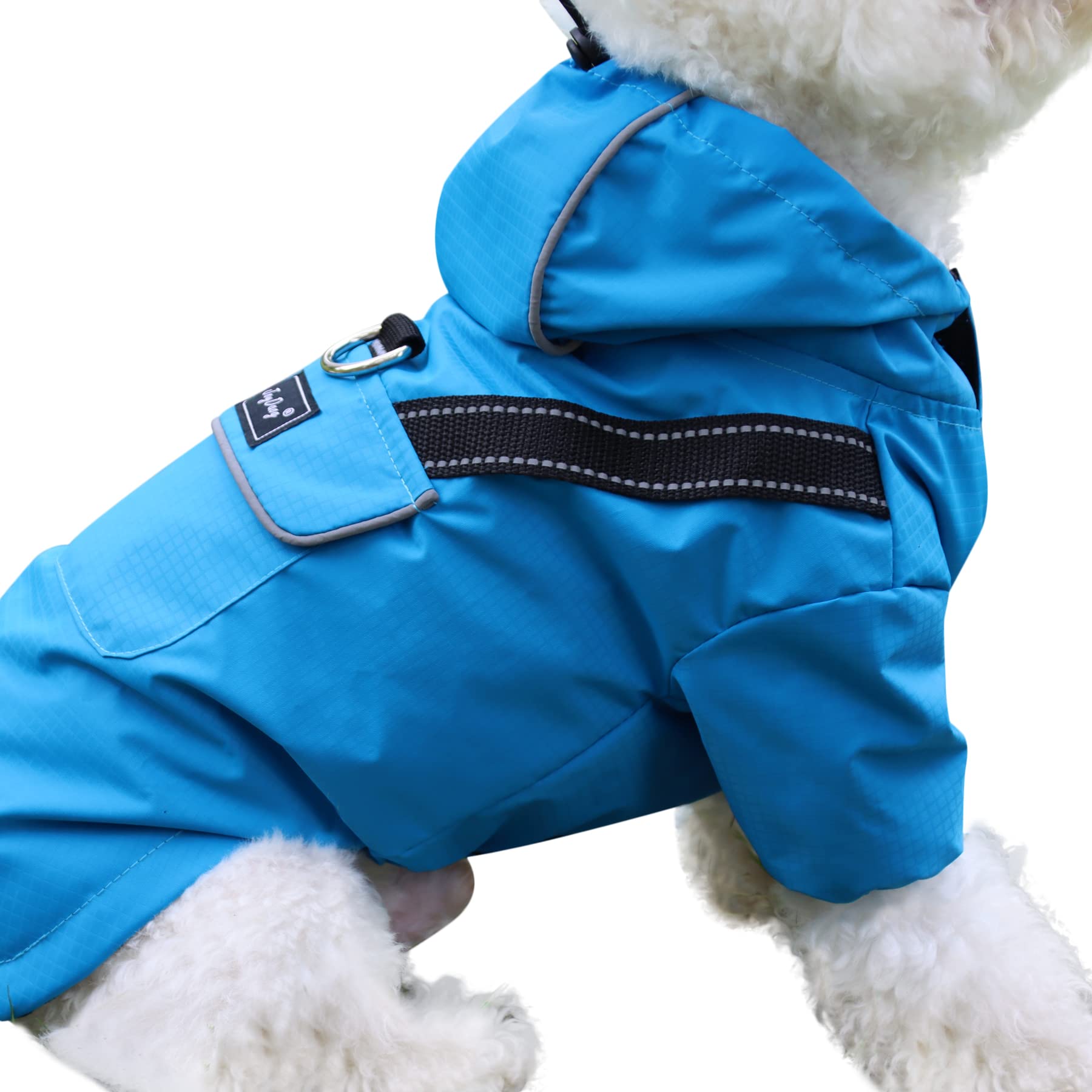 JoyDaog Premium Dog Raincoat with Hood for Extra Small Dogs,Outdoor Sports Waterproof Dog Rain Jacket,Puppy Raincoat with Pockets,Blue XS