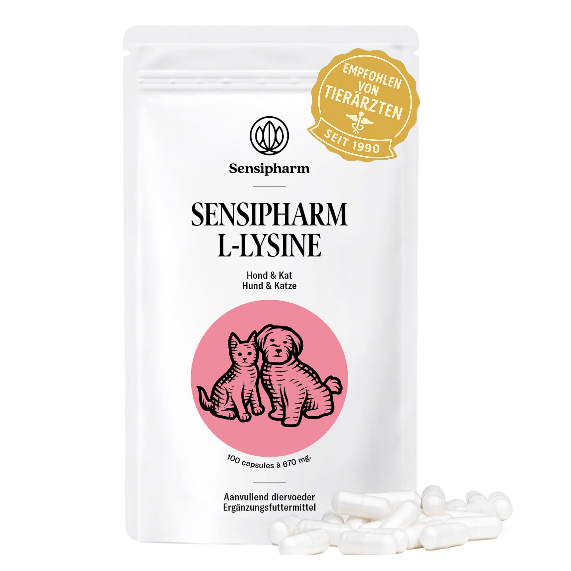 L-lisina para gatos y perros – Cápsulas de L-lisina en dosis altas 670 mg para apoyar el sistema inmunológico – Aminoácido Complemento alimenticio – 100 Cápsulas
