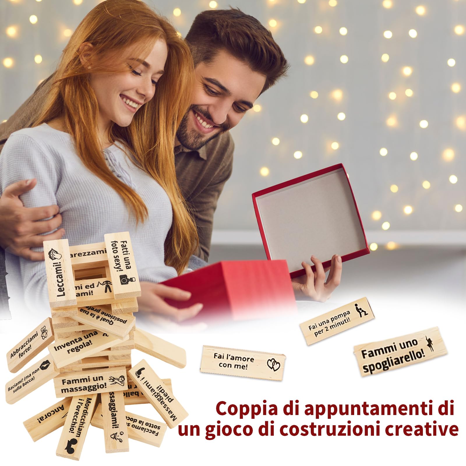 Yoedge 48 pezzi Italiano Gioco Super Naughty Block Tower-Giochi di Torre Della Lussuria,Erotiici Coppie per Adulti, Giochi hot per coppie adulti,Torre a Blocchi di Coppi