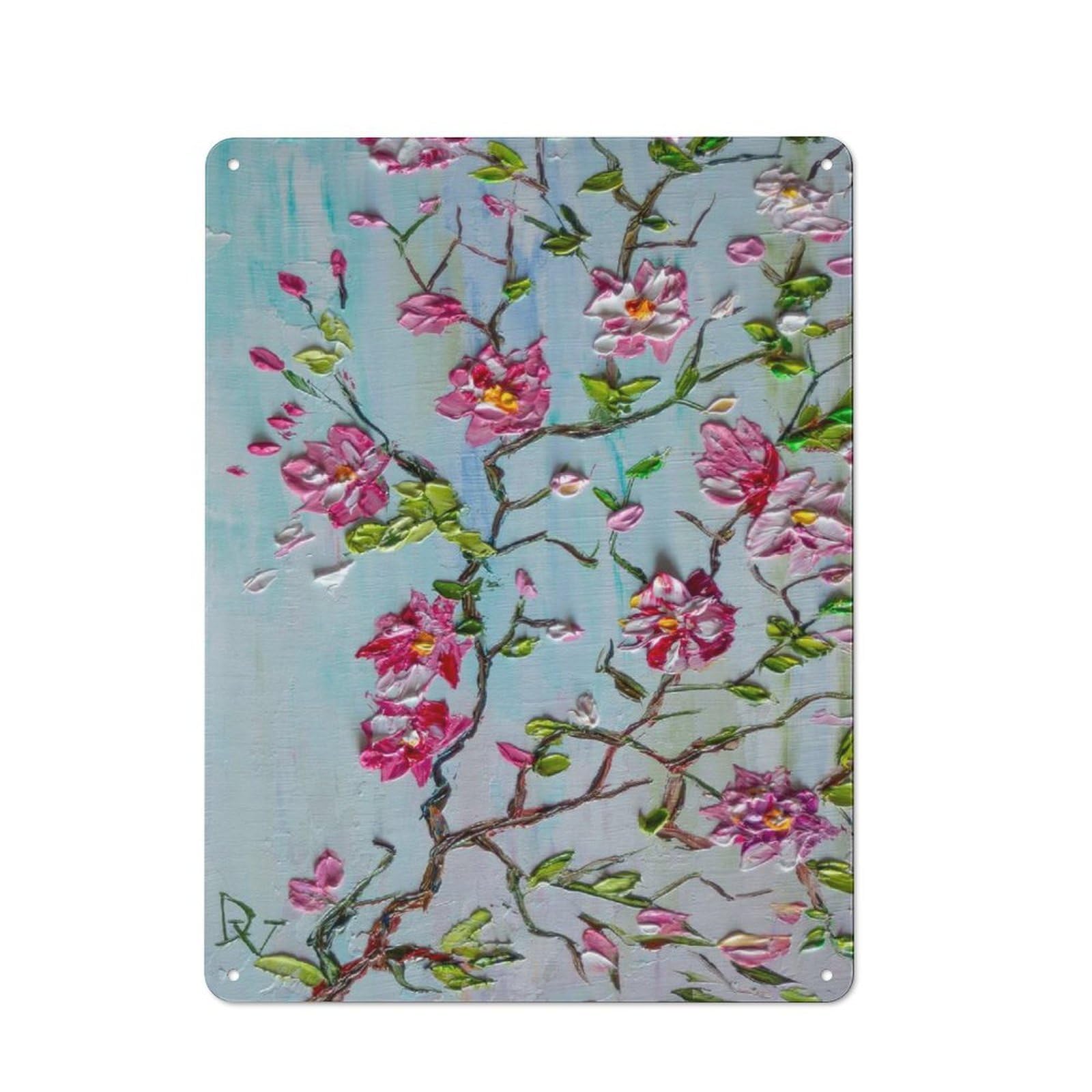 Junmoney Style-12 40X30cm Retro Tin Sign With Cherry Blossoms For Lounge Or Reading Corner, A Decorative Metal Sign For Lounges And Reading Corners