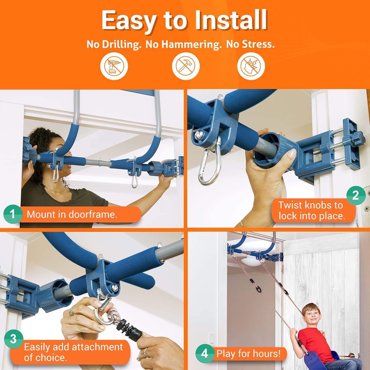 Gym 1 Deluxe Doorway Swing Set – All-in-One Indoor Gym and Playground for Kids and Adults – Two Attachments for Fun and Fitness Indoors: Pull-Up Bar and Plastic Swing – Color: Blue : Toys & Games