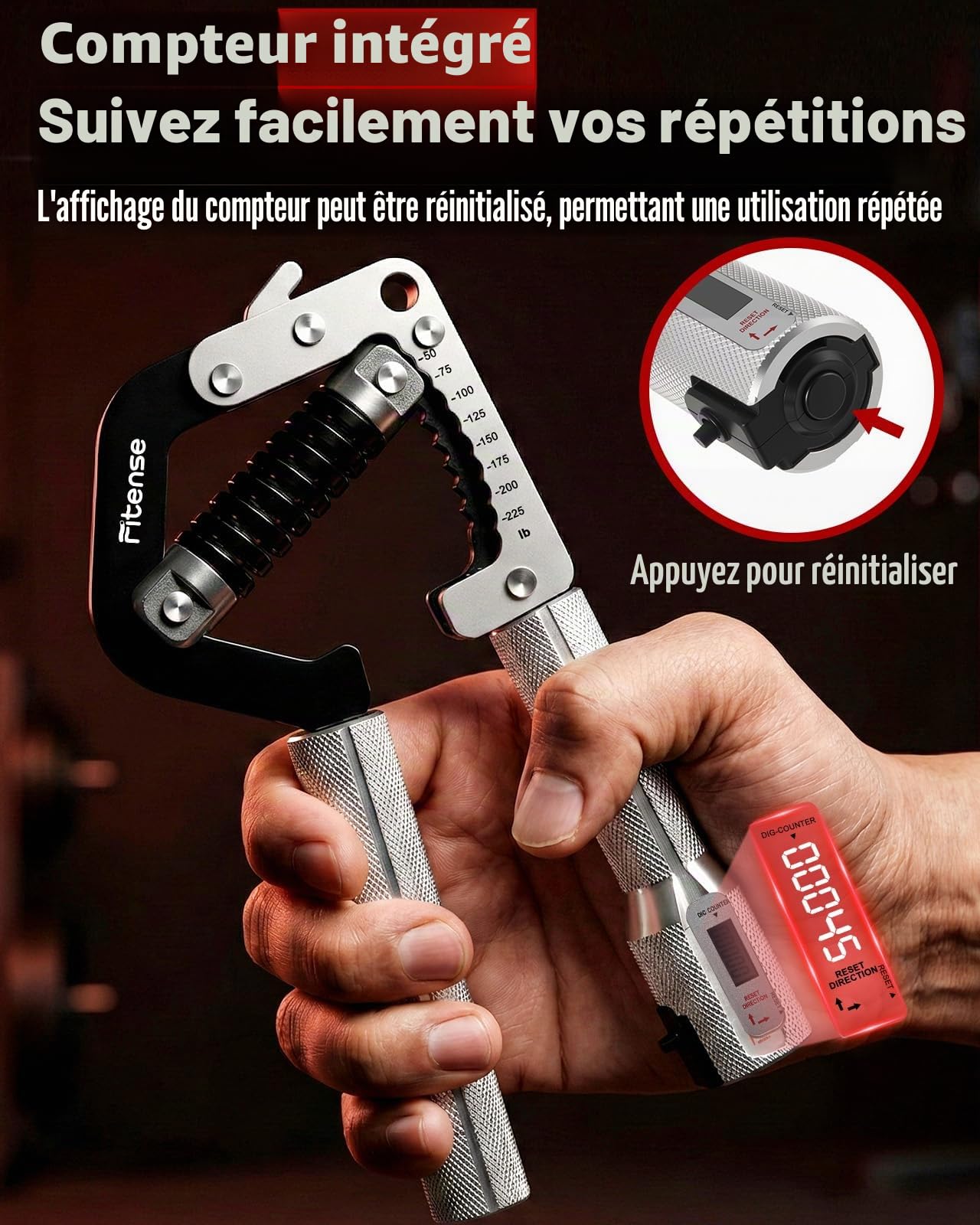 Fitense Appareil de Musculation Mains et Doigts, Renforceur de Force de Préhension Réglable (50-225lb/22-102kg), Entraîneur Avant-Bras et Poignets, Poignées Réglables pour Développer Force et Muscles
