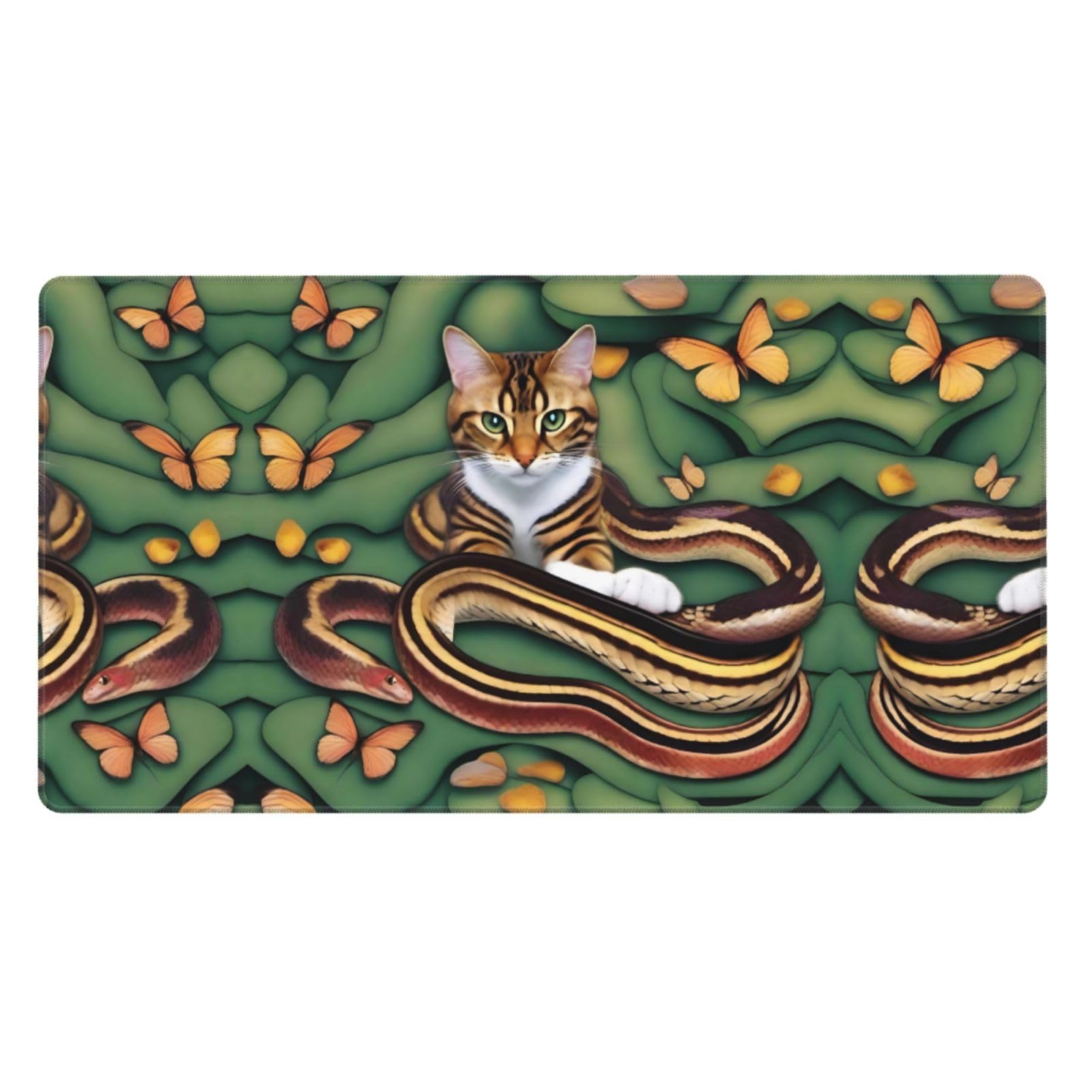 The Story of the Snake and the cat, tappetino da scrivania grande per tastiera, base in gomma, motivo stampato, per ufficio, gaming, laptop, PC, nero