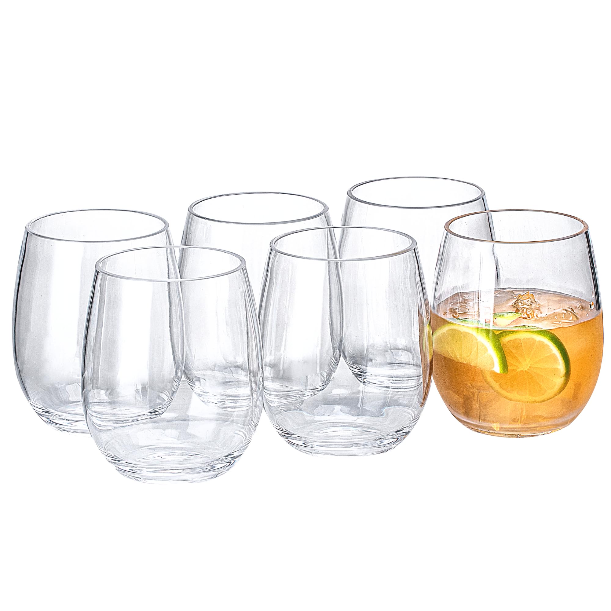 MIYOPESI 18oz Clear Stemless Wines Cups (Set of 6), Shatter-Proof Acrylic Glasses Drinkware, Reusable Plastic Bar Glasses, BPA-Free, Dishwasher-Safe