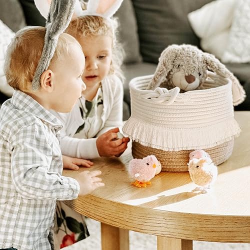 Miniatura 2 de CherryNow canasta de almacenamiento tejida de cuerda de algodón, canasta decorativa para pañales, mantas, revistas y llaves, con adorable borla,