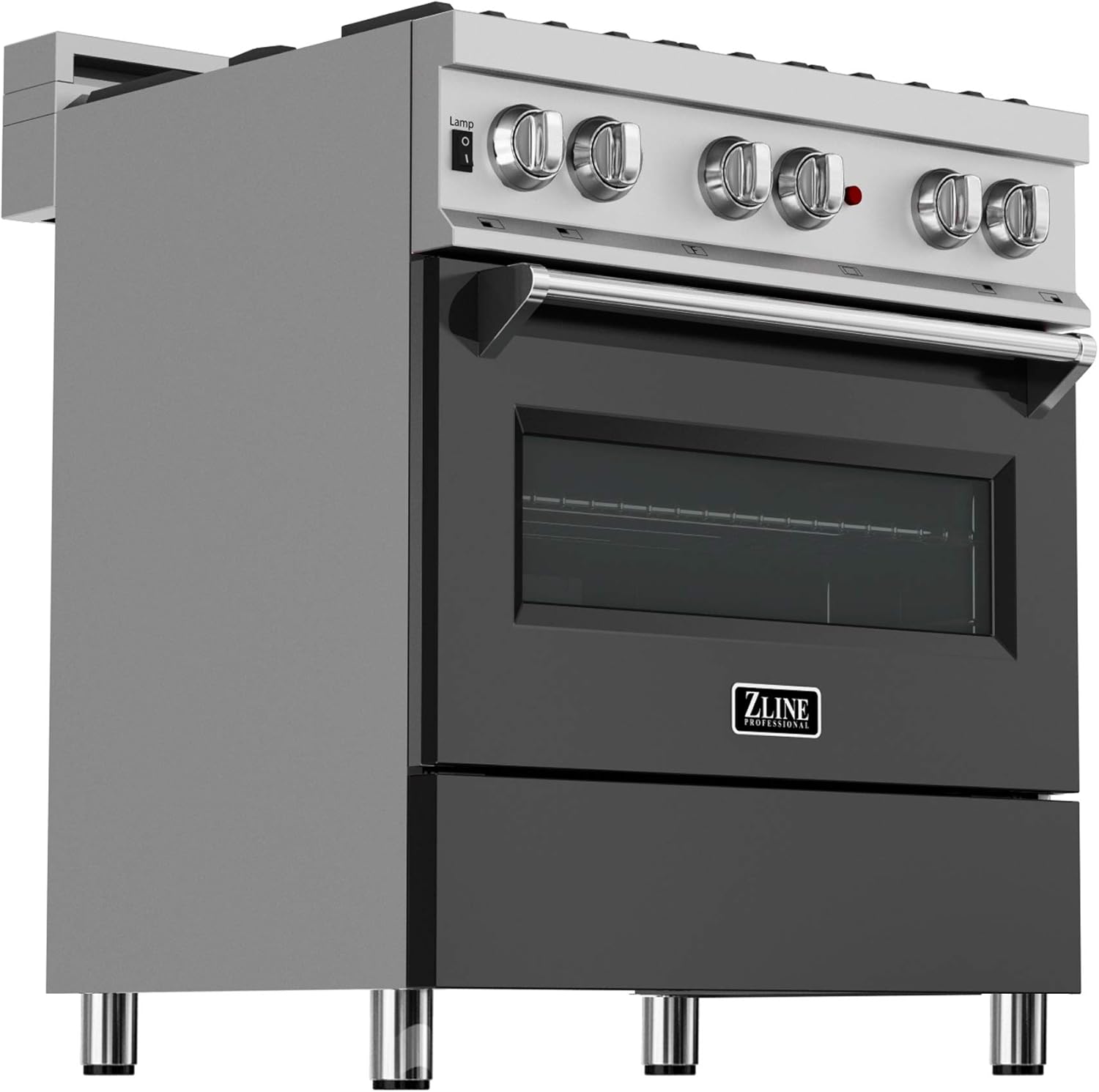 ZLINE 30 in. 4.0 cu. ft. Legacy Dual Fuel Range with 4 Burner Gas Cooktop and Electric Convection Oven in Satin Stainless Steel and Black Matte Door (RAS-BLM-30)