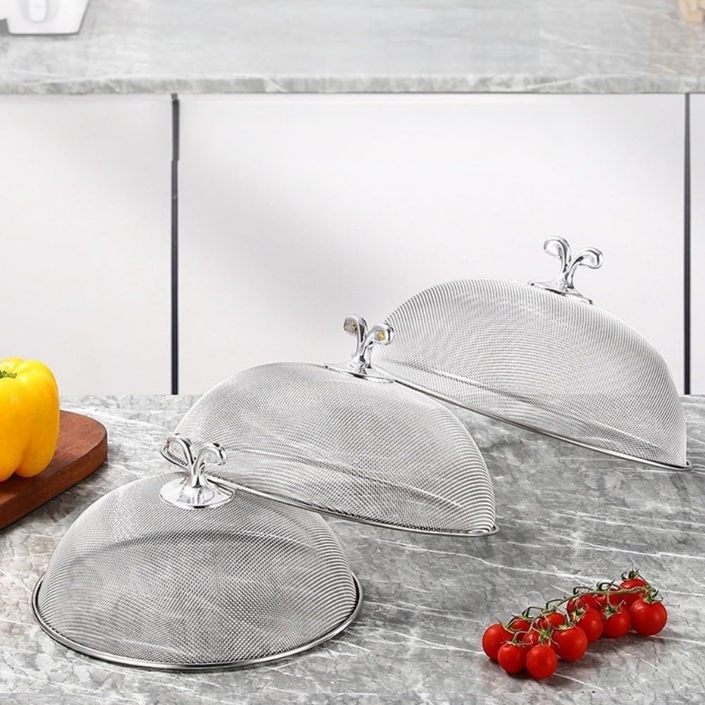 Edelstahl Lebensmittelabdeckung für Küche Spülmaschinenfest Staubschutz Insektenschutz Silber 24 26 28CM Robust Leicht zu Reinigen Modernes Design Für Platten und Schüsseln geeignet(28CM)