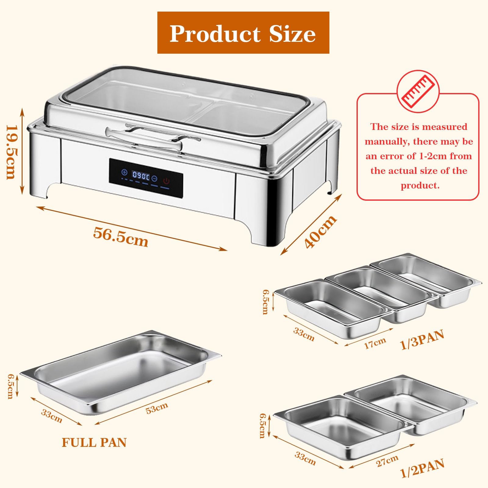 Chafing Dish Elettrico, 9L Scaldavivande Elettrico per Buffet Acciaio Inox, Chafing Dish Buffet Elettrico Temperatura Regolabile con Coperchio in Vetro Trasparente per Buffet(B, 1/3 Pan)