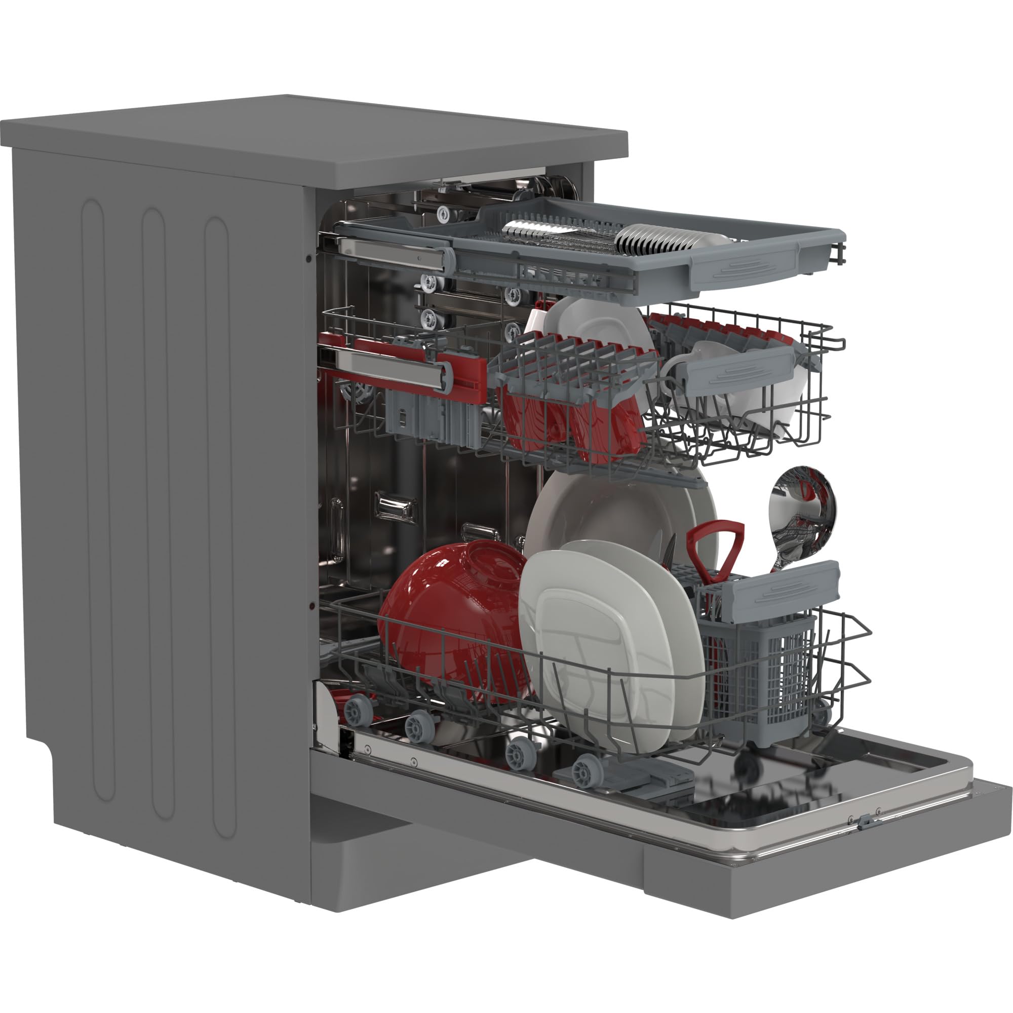 Sharp QW-NS22F47EI-DE Freistehender Geschirrspüler / 45 cm/E / 10 Maßgedecke mit Besteckschublade / 7 Programme mit 30 min. Kurzprogramm/Edelstahl