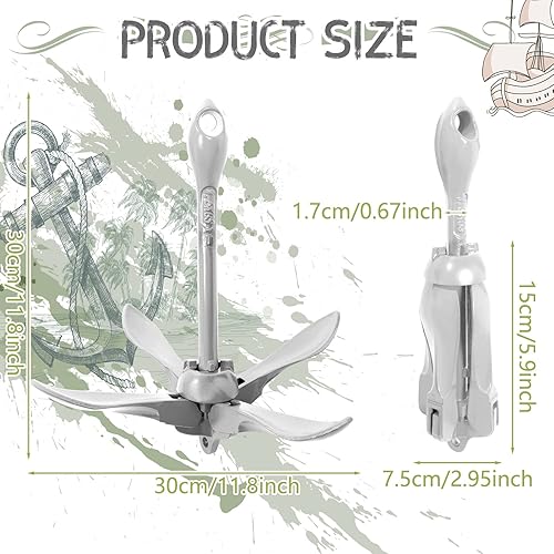 Miniatura 2 de Lounsweer Paquete de 2 anclajes para kayak marino, kit de anclaje plegable de 3.3 libras, anclaje de barco, kayak, accesorios de pesca para barcos