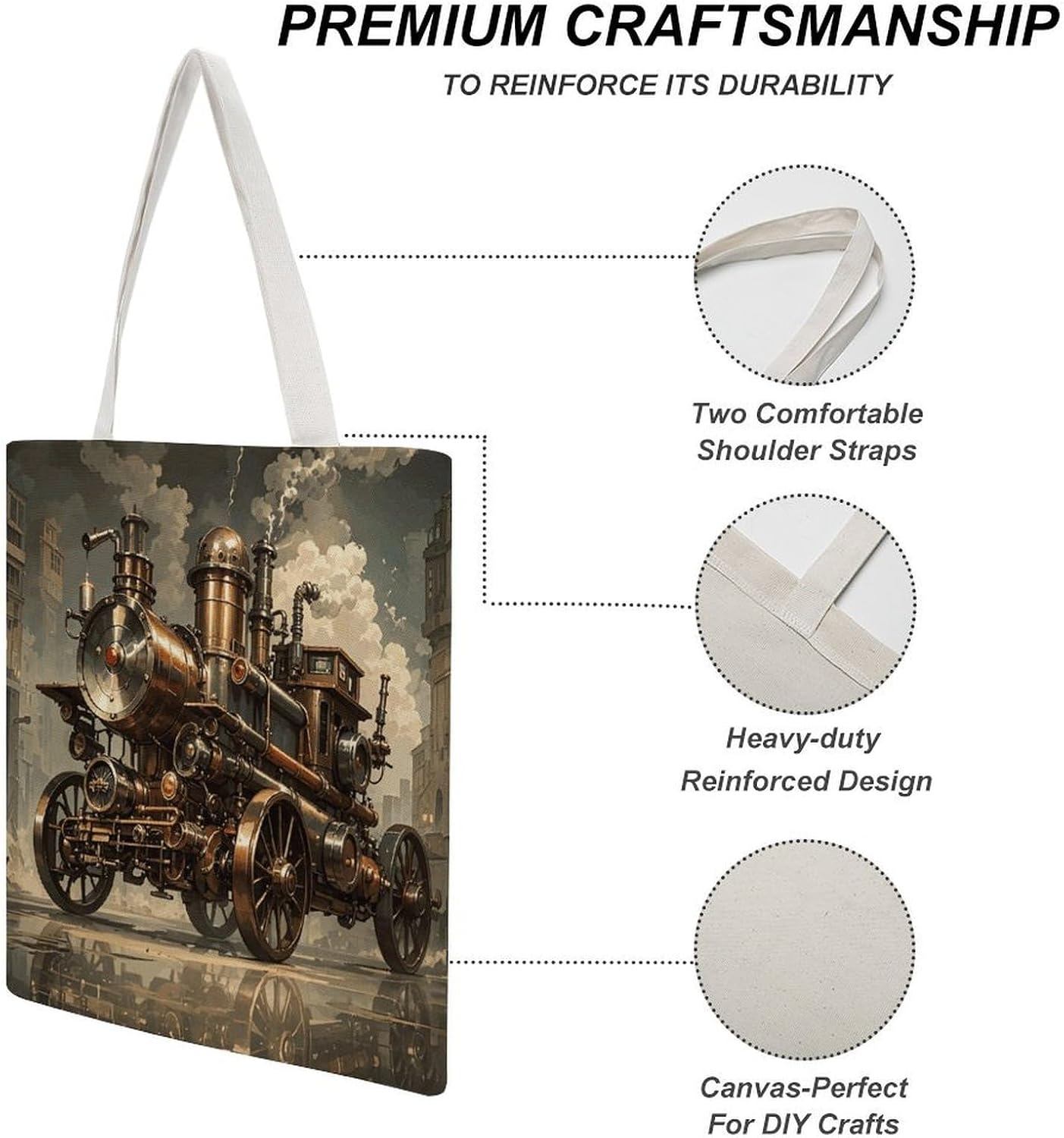 Steampunk Style Canvas Tote Bag Reusable Grocery Bags Foldable Soft Cotton Shoulder Carry Bag