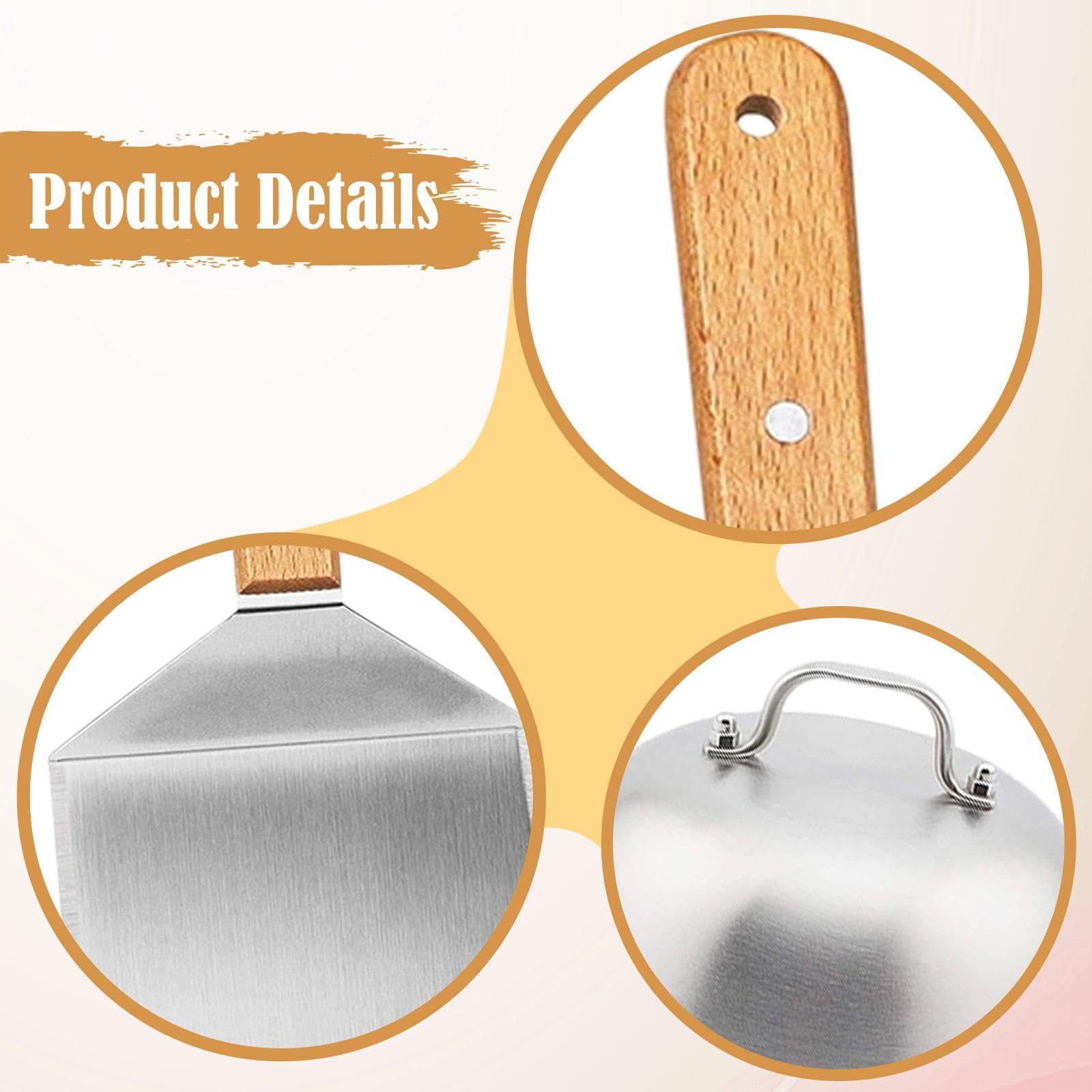 2 Stück BBQ Spatulas Turner Grillzubehör Set Edelstahl Grillwender Küchenwender mit Ergonomischem Holzgriff für Grillen Kochen Gartenparty Geschenk, 3 Stück