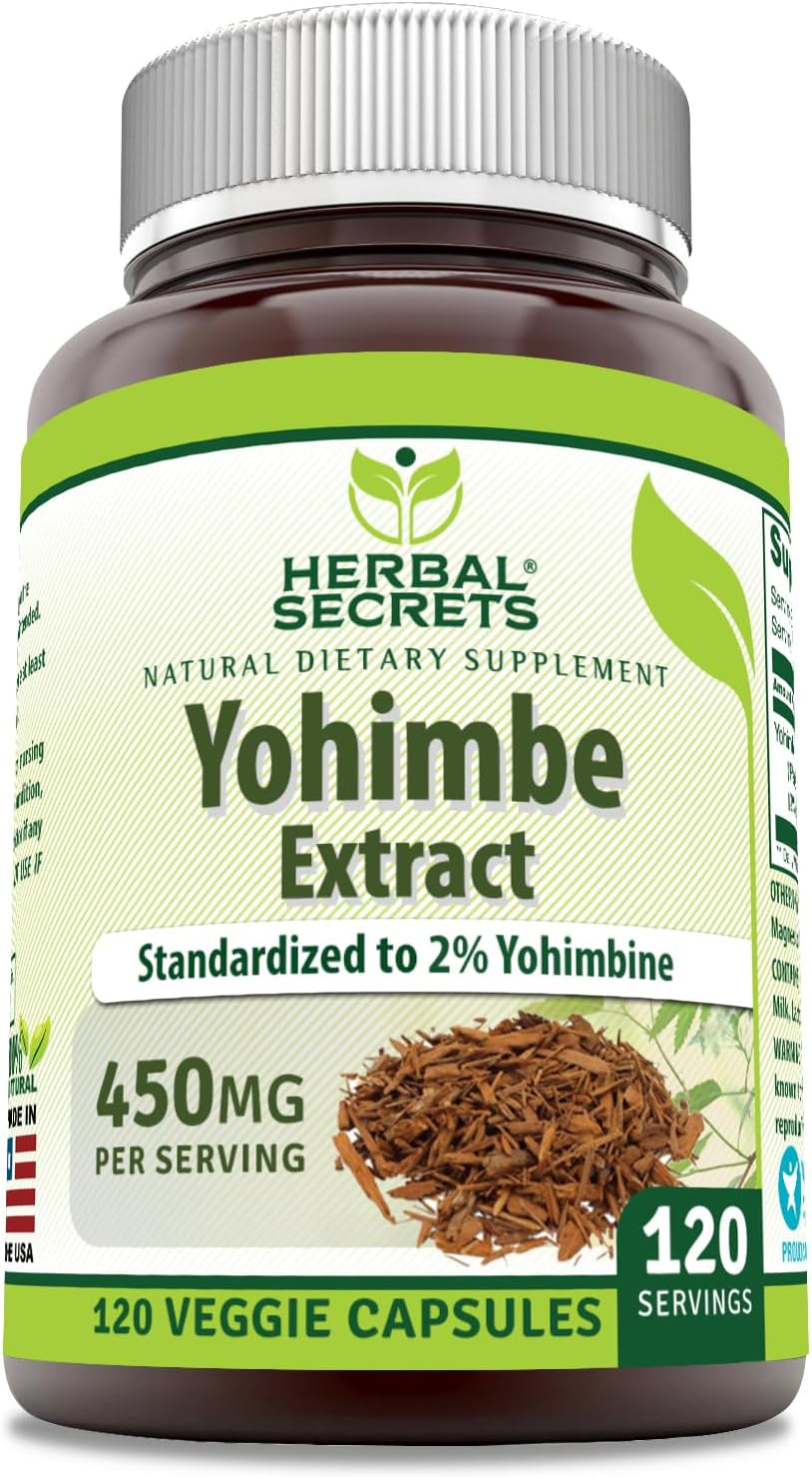 Herbal Secrets Yohimbe Extract 450 mg Supplement | Veggie Capsules | Non-GMO | Gluten Free | Made in USA (1 Pack, 120 Count)