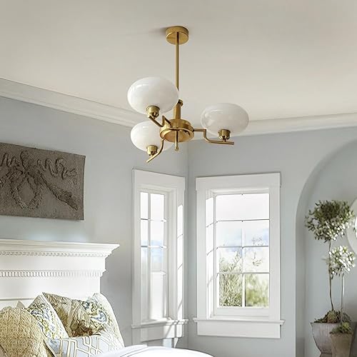 Miniatura 7 de Candelabros Sputnik dorados de 3 luces, lámpara colgante vintage de latón cepillado de mediados de siglo, lámpara colgante ajustable de granja con