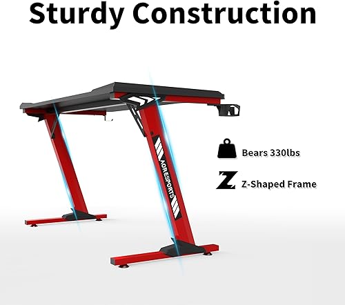 Miniatura 4 de AOR ESPORTS Escritorio para juegos en forma de Z de 47 pulgadas, escritorio para computadora de oficina y juegos con alfombrilla de mouse de