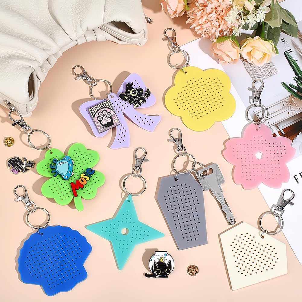BENECREAT 8Sets Acrylic Pin Display Keychain, Acrylic Brooch Display Trays with Brass Jump Rings & Alloy Clasps for Badges Brooches & Enamel Pins Organizer, Shape Style image 4
