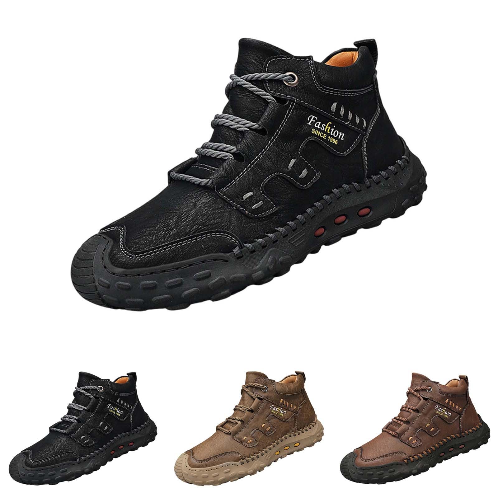 Męskie ręcznie szyte skórzane botki rustykalny naturalny styl sznurowane buty do chodzenia w ziemistych odcieniach wygodne obuwie outdoorowe dla mężczyzn