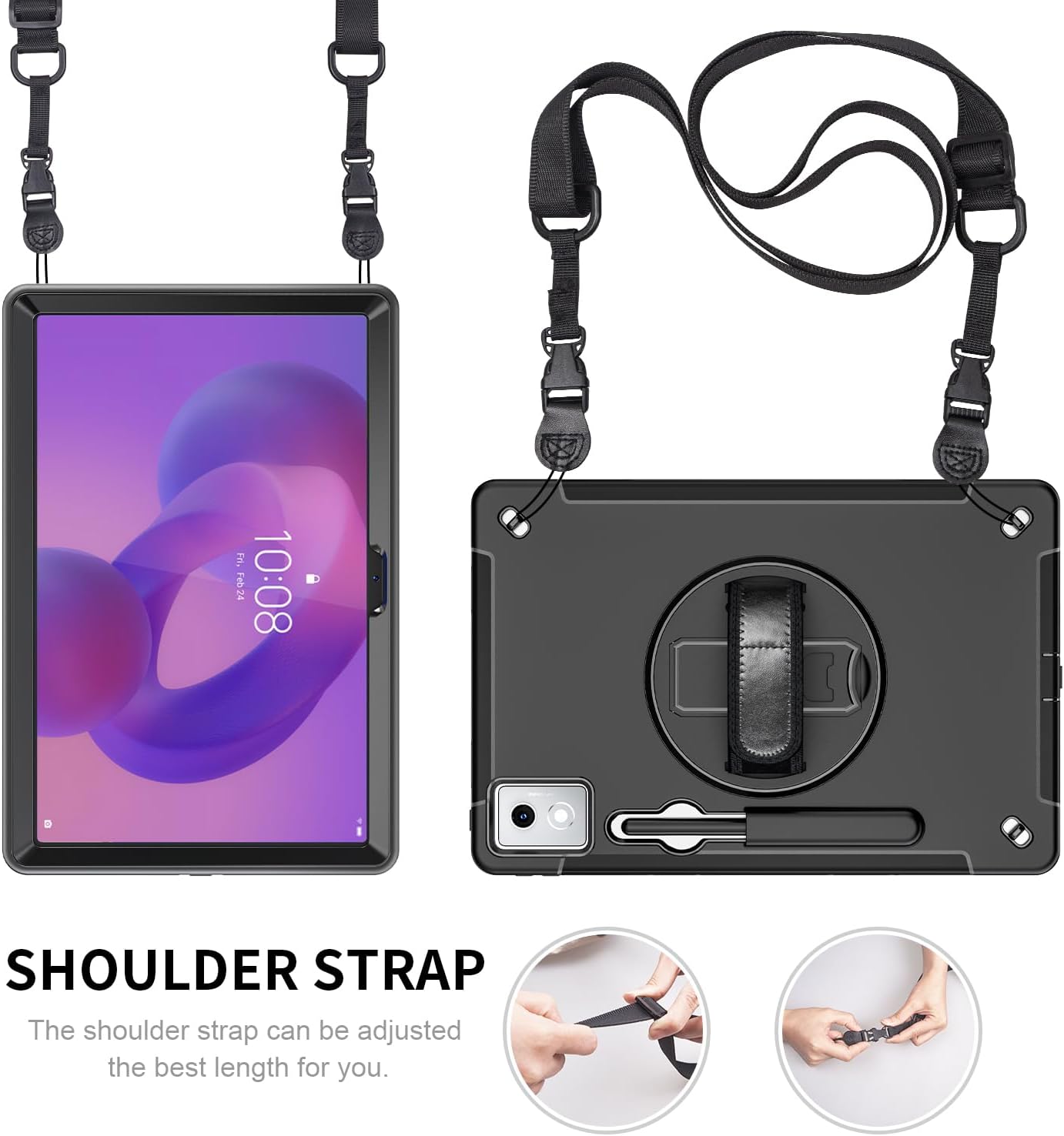 ZenRich Rugged Case for Lenovo Idea Tab Pro 12.7inch,Heavy Duty Shockproof Protective Case w/ [360 Rotating Kickstand] [Hand Strap][Shoulder Belt] for Lenovo Idea Tab Pro 2025 Release Black