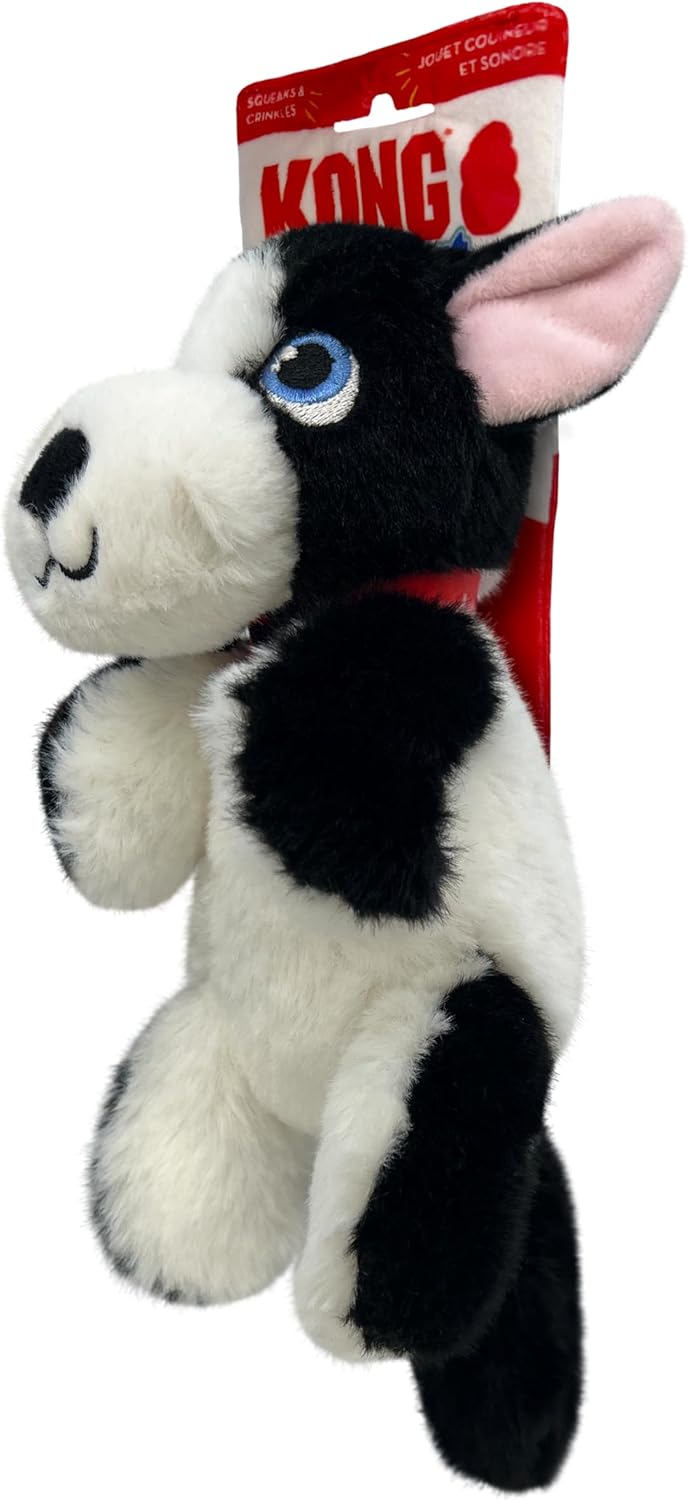 KONG Comfort Pups Low Stuffing Plush Fur and Crinkly Noise with Squeaker (Small, Boss)
