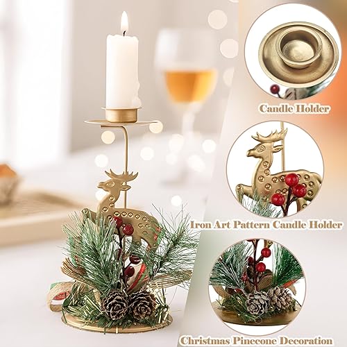Miniatura 3 de 4 portavelas de Navidad, centros de mesa de metal de hierro dorado para mesas, adornos festivos con decoración de bayas rojas