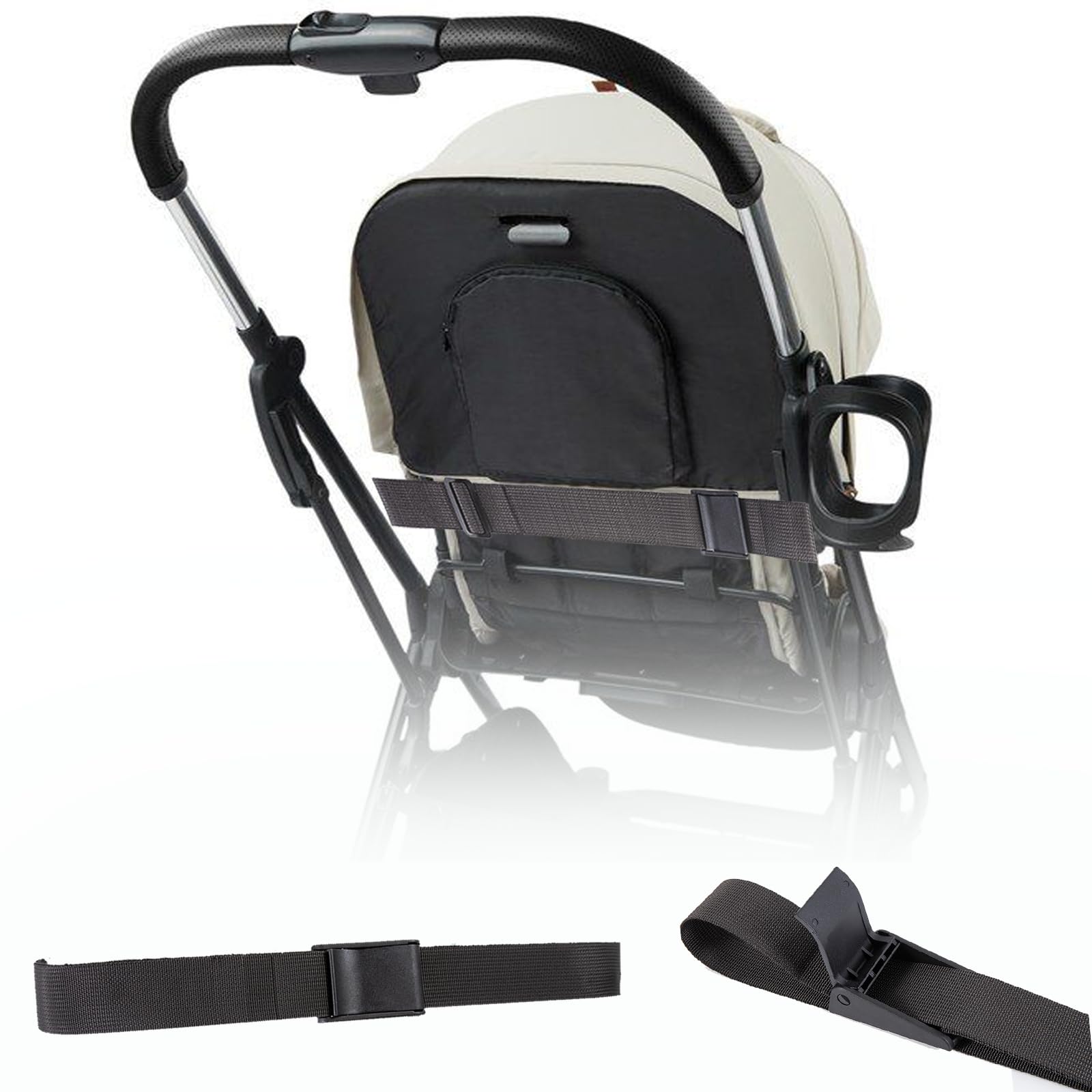 2 cinghie per passeggino da erigere (nero), universali, Sit Me Up, rimorchio per bicicletta per bambini, cintura per seggiolino per bambole, compatibile con passeggini Yoyo ecc
