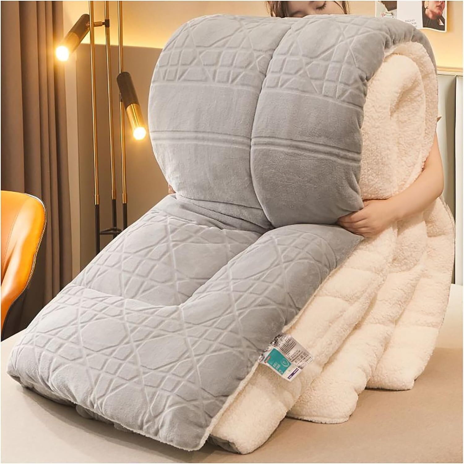 Couette d'hiver épaisse anti-froid en velours et laine d'agneau pour lit simple 200x230cm