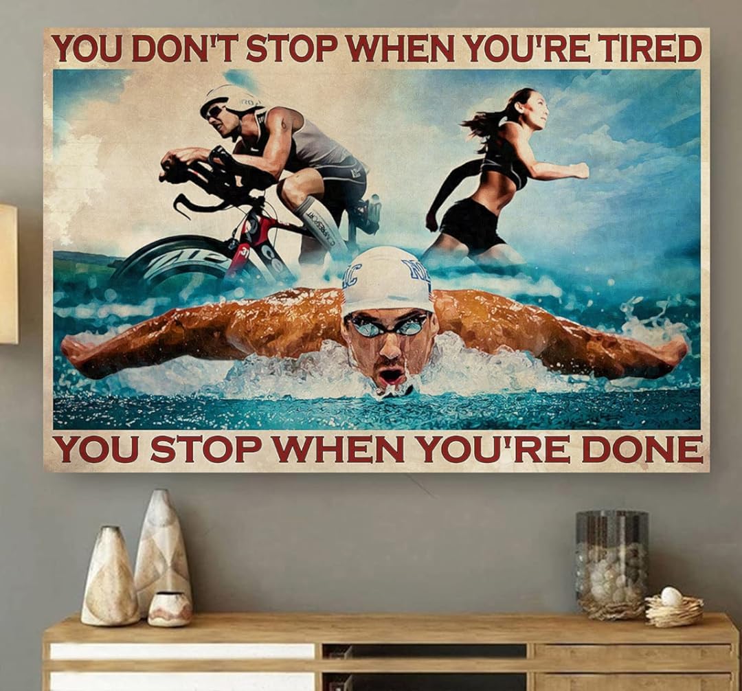 Bioprocess Triathlon You Stop When You'Re Done Vintage Poster Triathlons Ironman World Triathlon Corporation Swimming Cycling Running Signs Metal Tin Sign 8X12 inch