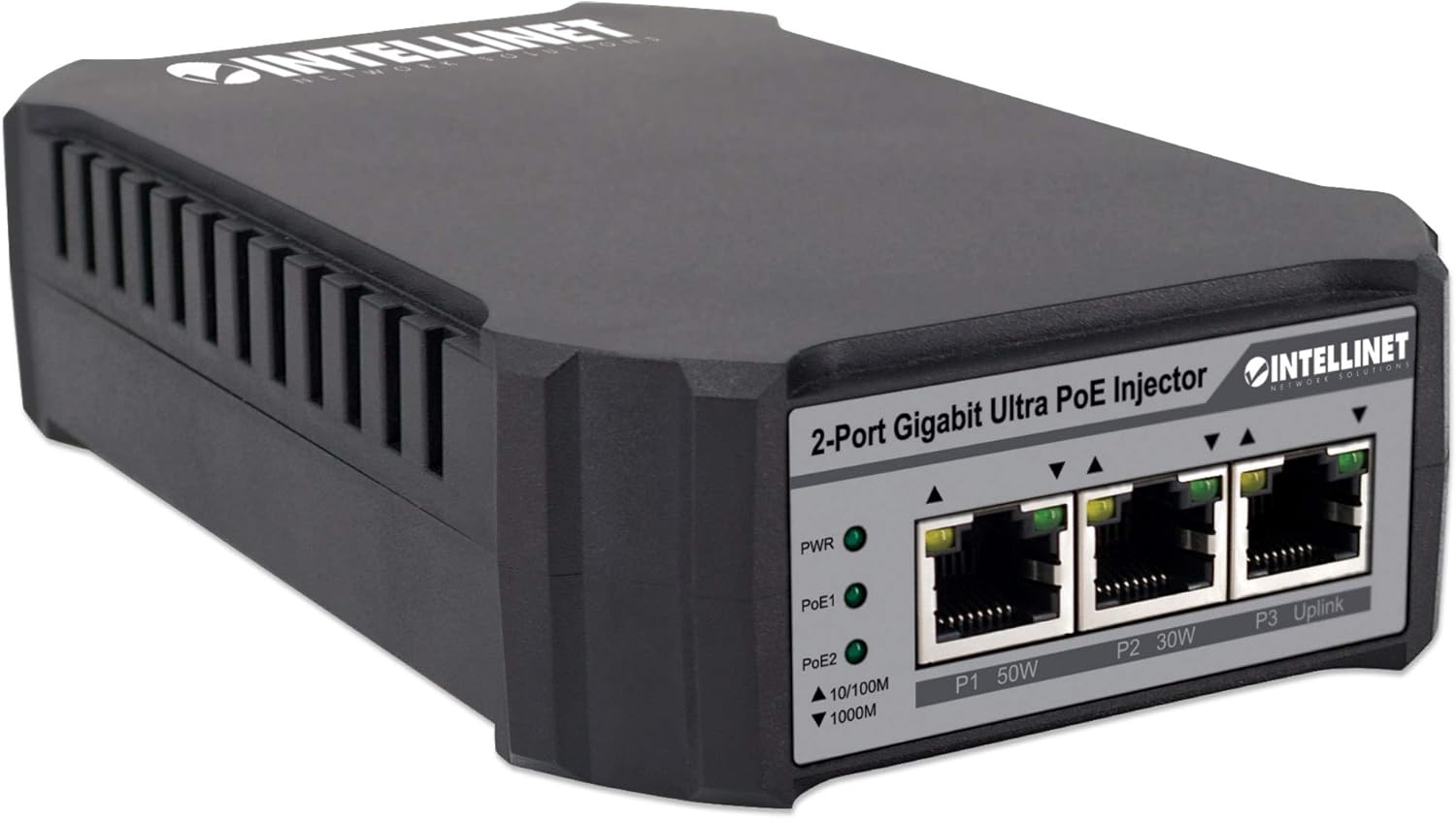 Intellinet 2-Port Gigabit Ultra PoE Injector - with One 50W Port and One 30W Port and Switching Capabilities for 80W Total Power Budget up to 328 ft., Plastic Housing - 3 Yr Mfg Warranty-561488