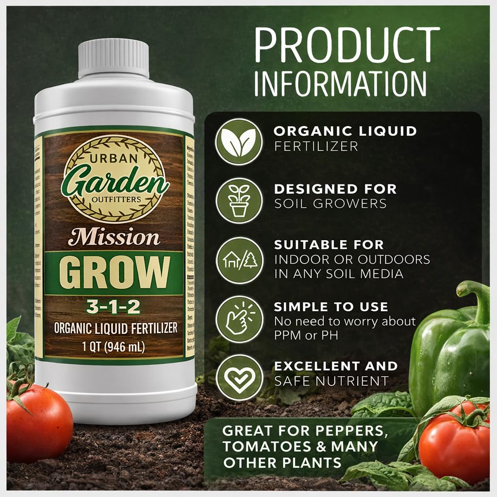 Urban Garden Outfitters Mission Fertilizer Grow 3-1-2 Organic Liquid Plant Fertilizer-All-Purpose, Fish-Based Nutrient Boost for Healthy Growth, Indoor & Outdoor, Gallon