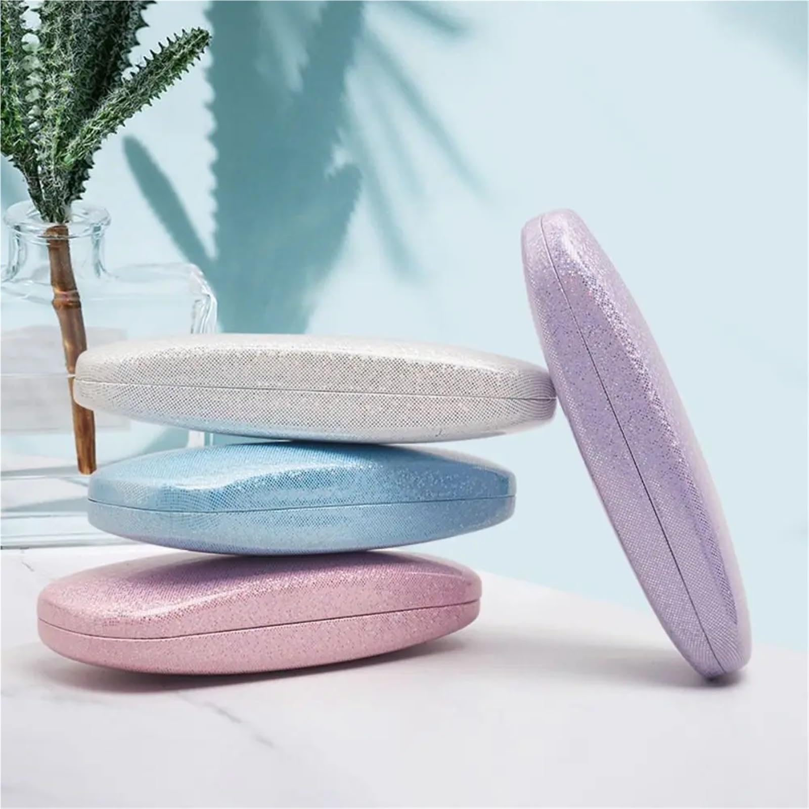 Brillenetui, Aufbewahrungsbox aus perlmuttfarbenem PU for Damen und Herren, bestehend Brillenetui, Sonnenbrillenetui Lesebrillenbox(Purple)