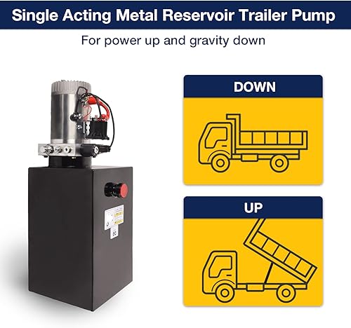 Miniatura 3 de Unidad de potencia hidráulica de 15 cuartos de galón, bomba de remolque de depósito de metal de efecto único de 12 V con control remoto para