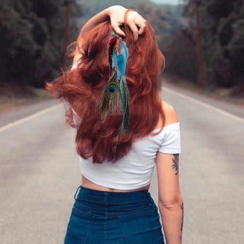 Miniatura 8 de Beaupretty 3 pinzas para el pelo de plumas de pavo real con peine de clip para mujeres y niñas, para mascarada, Halloween, carnaval, fiestas de