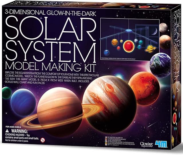 4M 5219 3D Glow-in-The-Dark Solar System Mobile Making Kit-DIY Science Astronomy Learning STEM Toys Educational Gift for Kids & Teens, Gir, Multicoloured