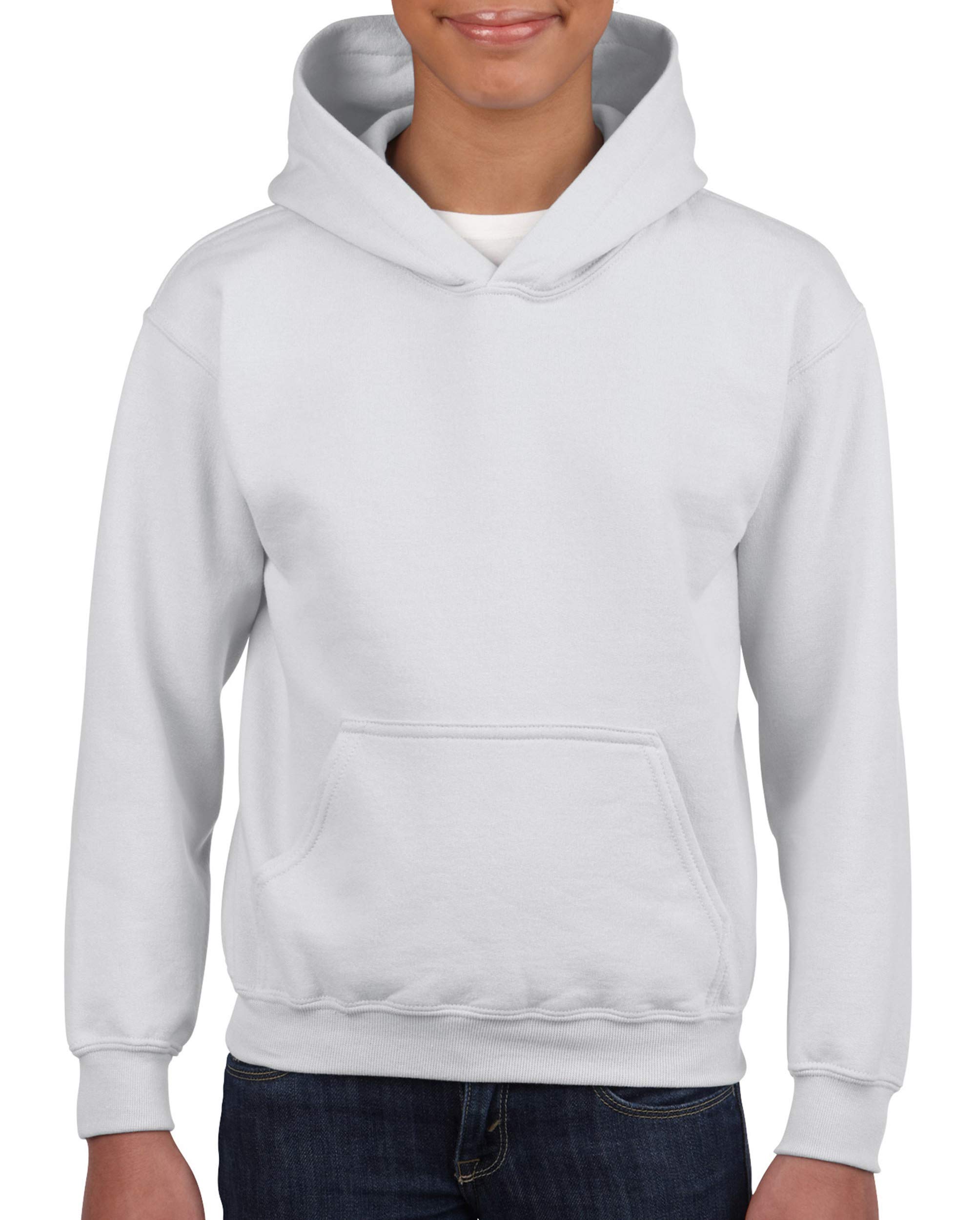 Gildan White - Youth Heavy Blend Hooded Sweatshirt. 18500B L