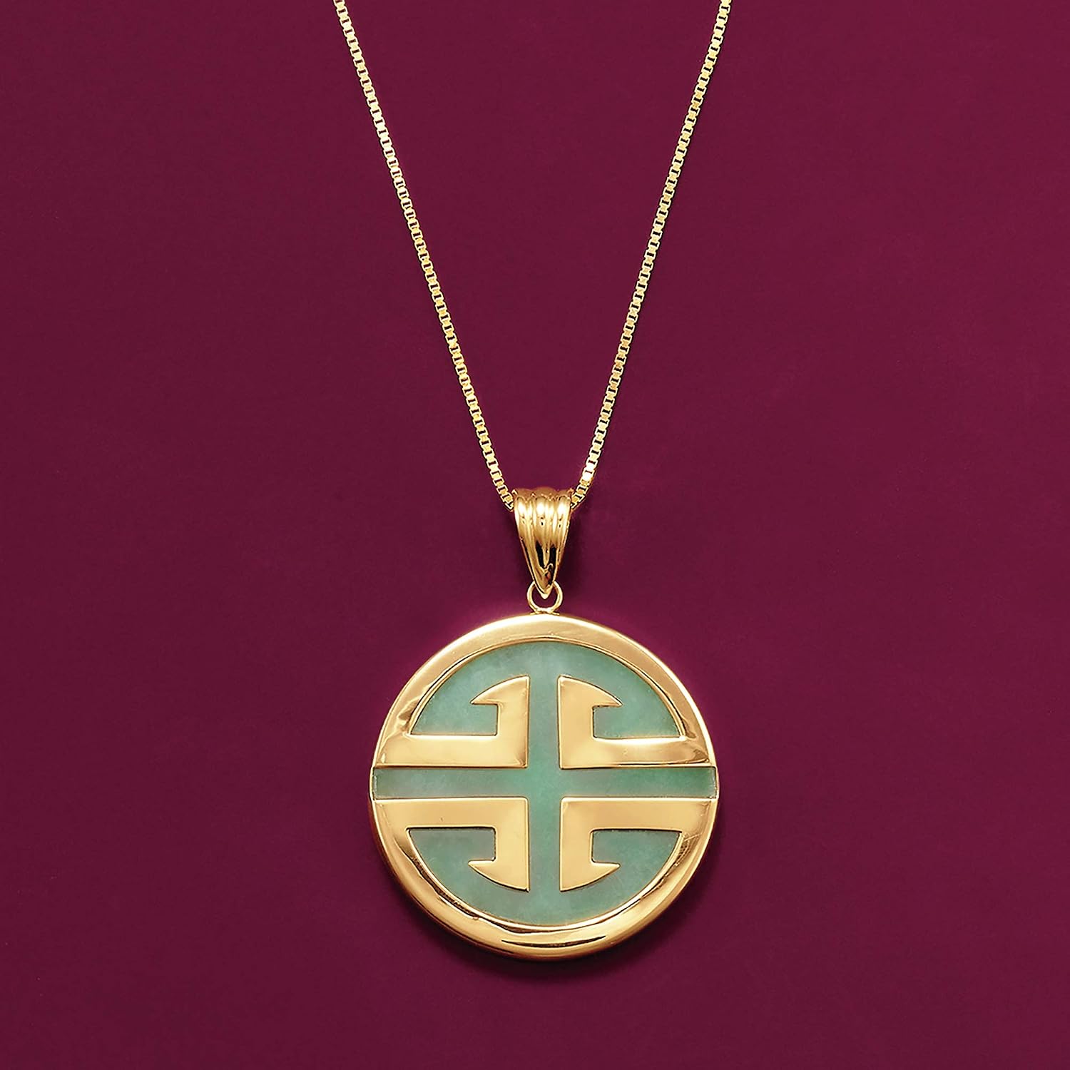 Ross-Simons Jade Longevity Circle Pendant in 14kt Yellow Gold