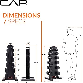 CAP Rubber Coated Dumbbell Weight Set with Vertical Rack | 100 lb, 150 lb, and 210 lb Options