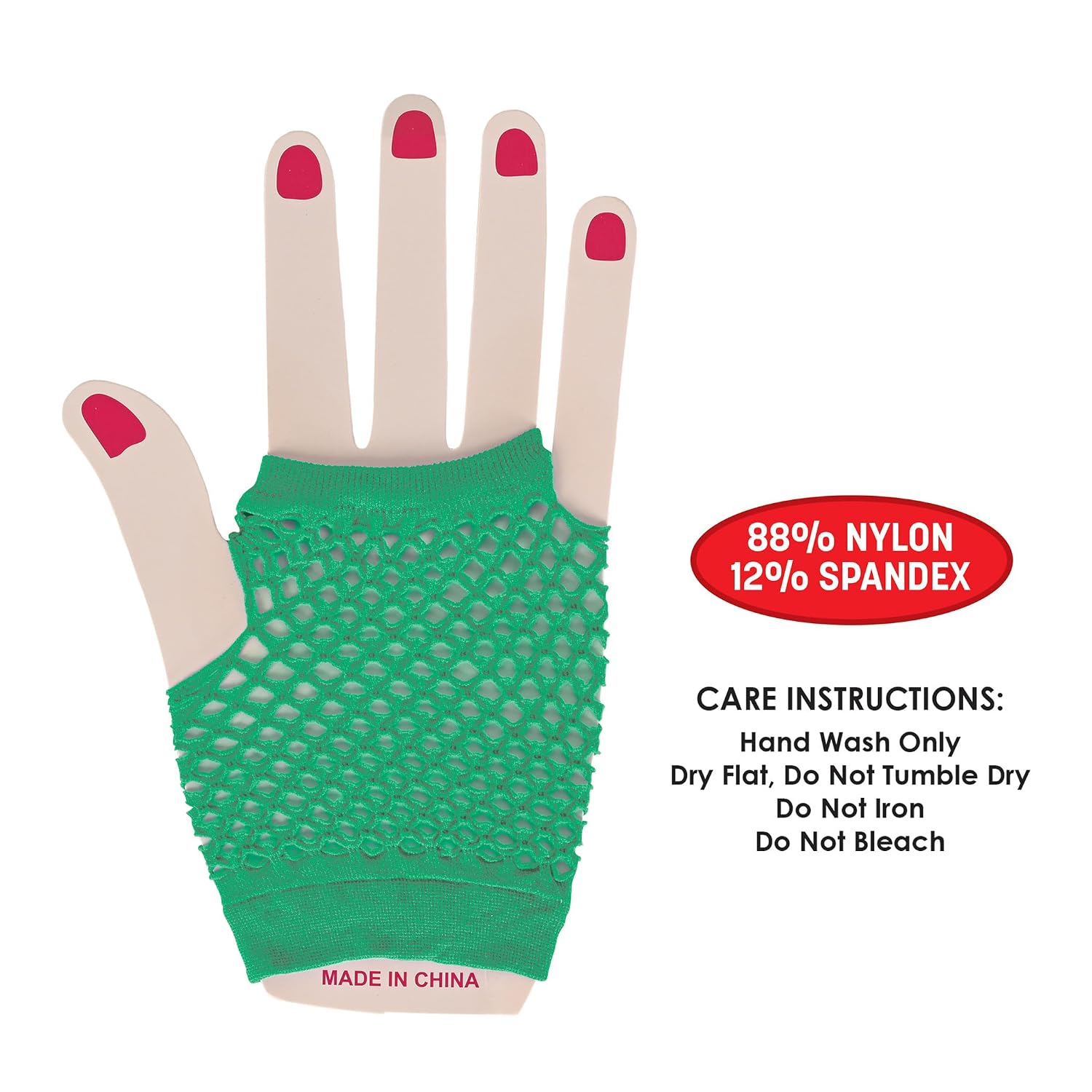 Beistle Green Short Fishnet Gloves – 2 Pairs, Fingerless Stretch Mesh Costume Accessories with Elastic Wrist Cuffs, Retro 80s Party Wear, Halloween Outfit Accents for Dance Rave Themed Events