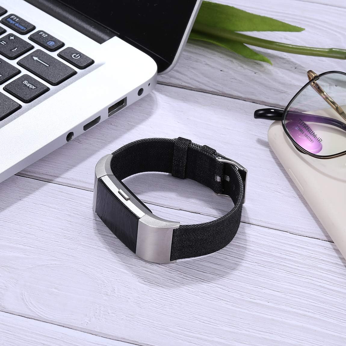 Maledan Bands Compatible with Charge 2 and Charge 2 HR for Men Women, Durable Woven Fabric Watch Band Replacement Accessories Strap Wristband, Small, Denim Black