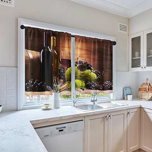 Vista 24 de Cortinas geométricas de cocina negras y grises de 63 pulgadas de largo, juego de 2, cortinas grises y blancas para dormitorio, sala de estar, Gris