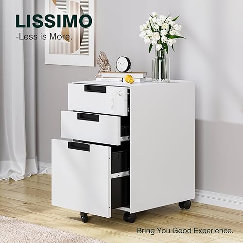 Miniatura 46 de Archivador móvil de 3 cajones con cerradura, archivador debajo del escritorio para oficina en casa, archivadores de metal sobre ruedas para archivo