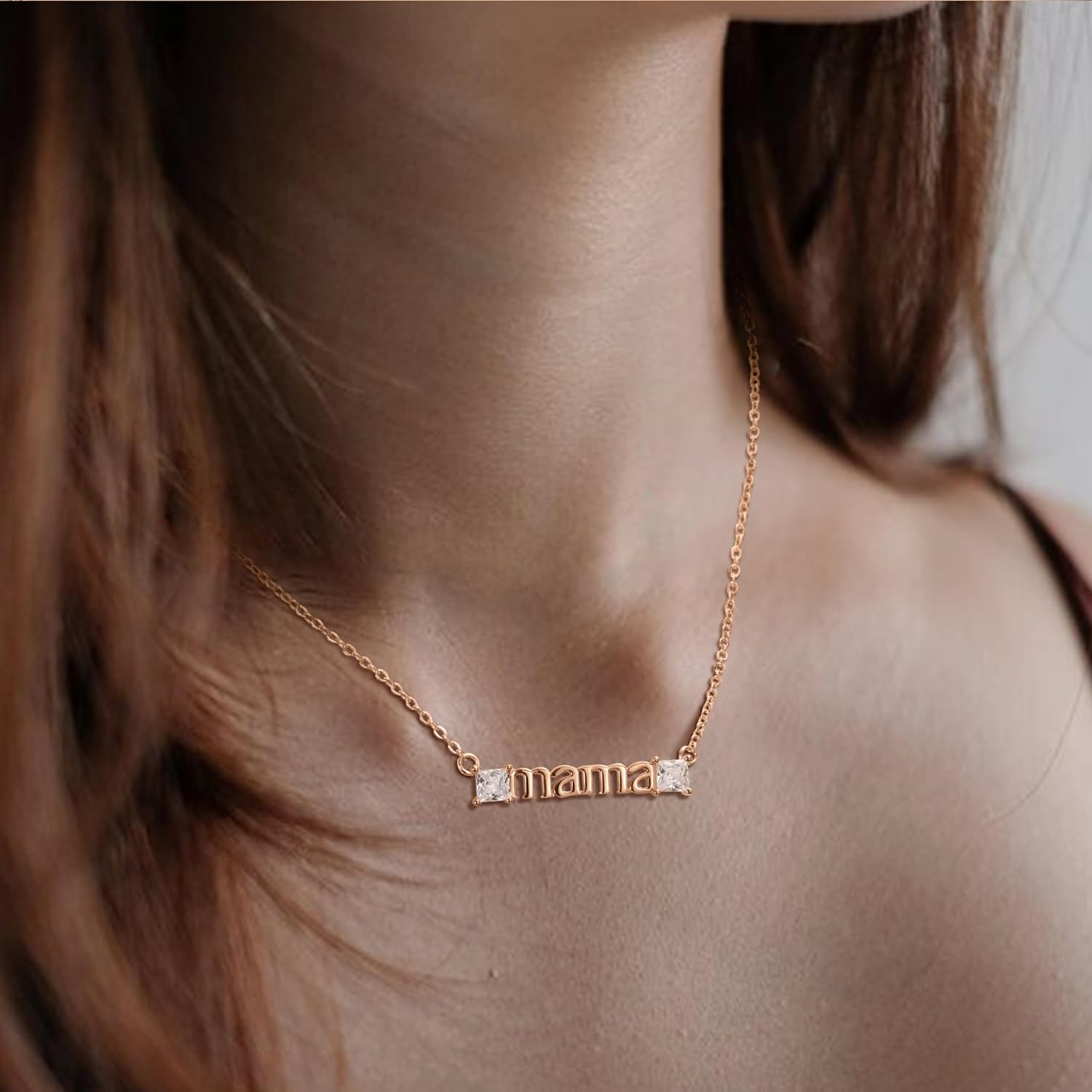 Square Pendant Zircon Dainty Mama Necklace Rose Gold Necklace for Women Daughter Girlfriend Meaningful Jewelry Gift - Image 4