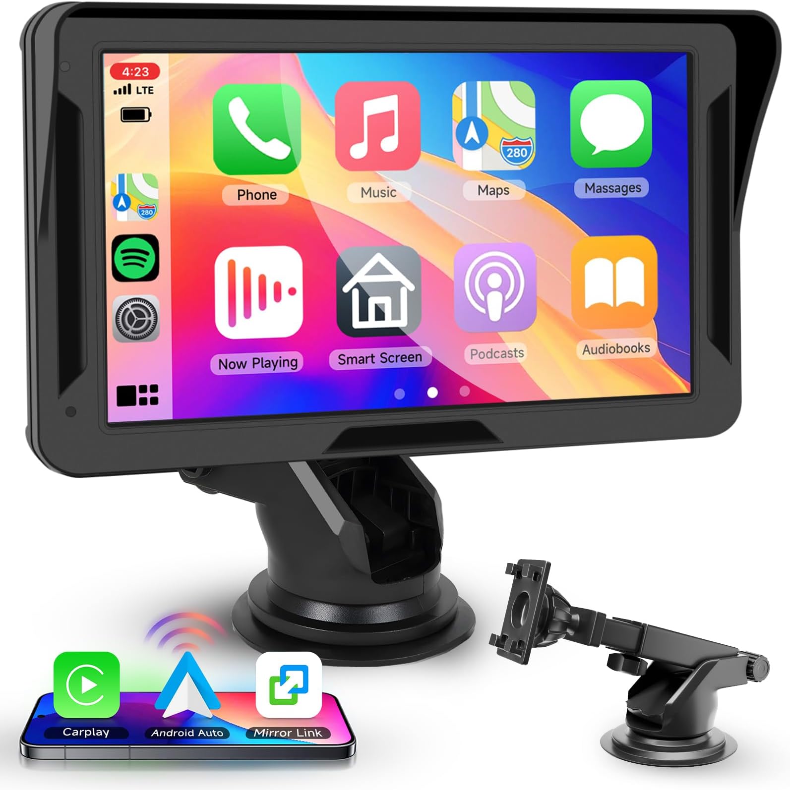 Protable Wireless Carplay Screen for Car, 7 Inch Carplay & Andrid Auto Touch Screen Radio for Car, Car Audio Receiver,DSP/Voice Control/Bluetooth/FM/AUX/TF Card/Mirror Link