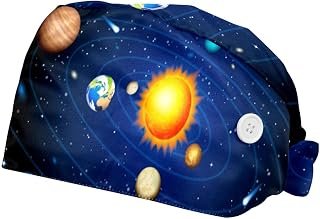 Galaxy Space Planets Saturn 2 Pack Adjustable Working Cap with Buttons Elastic Bouffant Hats Head Scarf with Sweatband for Women Men