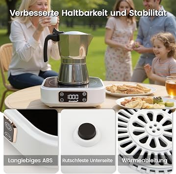 Mini Portable Induction Hob 1000W, Plug in Single Induction Cooker with 9 Power Levels, Electric for Camping, Caravan, Home, Quick Heat for Coffee, Tea, Flameless, Easy-Clean, 220~240V, White