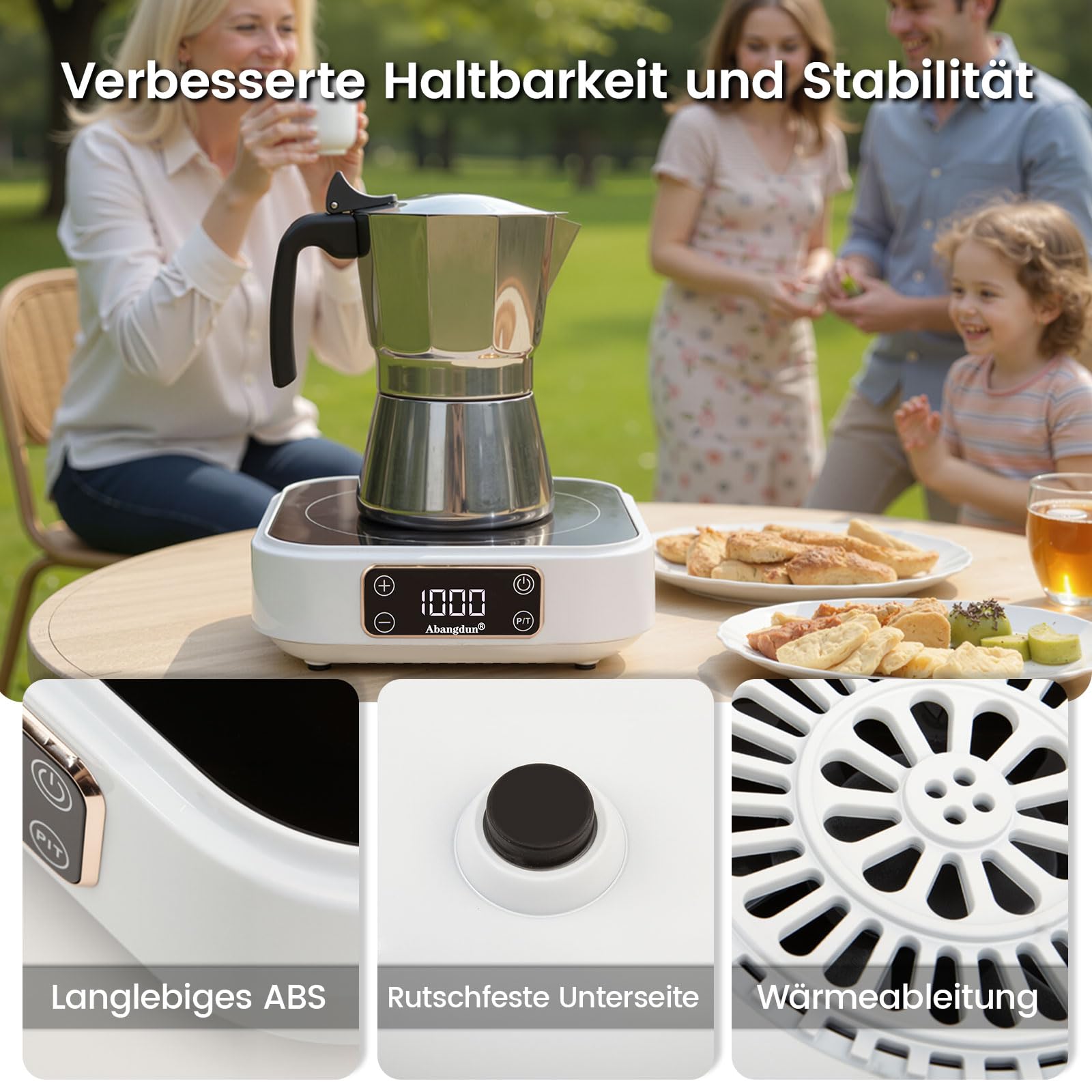 Mini plaque à induction 1000W, plaque induction portable 1 feu, table de cuisson induction avec 7 niveaux de puissance, plaque de cuisson electrique induction pour camping-car et camping (AJ350)