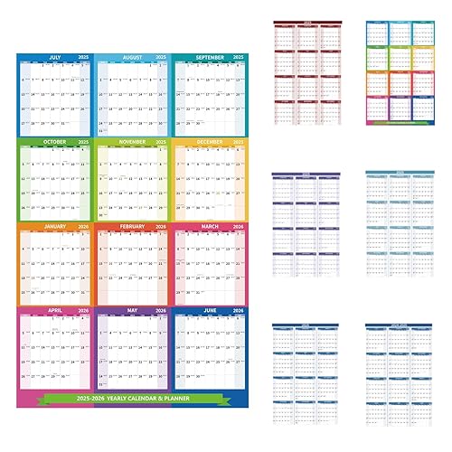 2026 Wall Calendar 34.8" x 22.8" Large Vertical Yearly 2025-2026 Wall Hanging Calenda with Julian Date from July 2025 to June 2026 Thick Paper Calendar 12 Month Annual Planner for Office Fridge(Colorful)