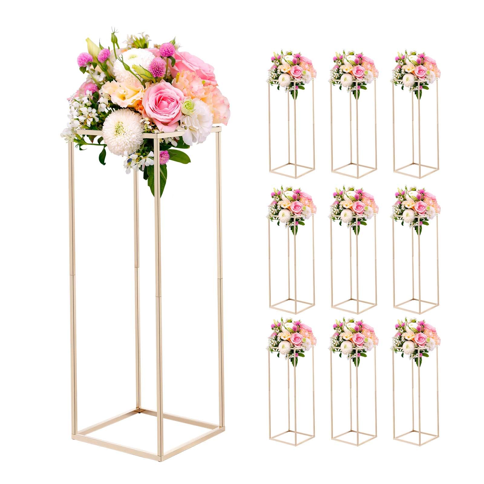 VEVOR Supporto per Fiori da Matrimonio 10 Pezzi da 80 cm, Supporto per Fiori con Vite Nascosta, Espositore Floreale Cubico Rettangolare per Matrimoni, Feste, Compleanni, Casa, Oro Francese